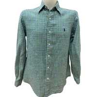 RALPH LAUREN размер M мъжка ленена риза 100% ЛЕН зелено синьо каре