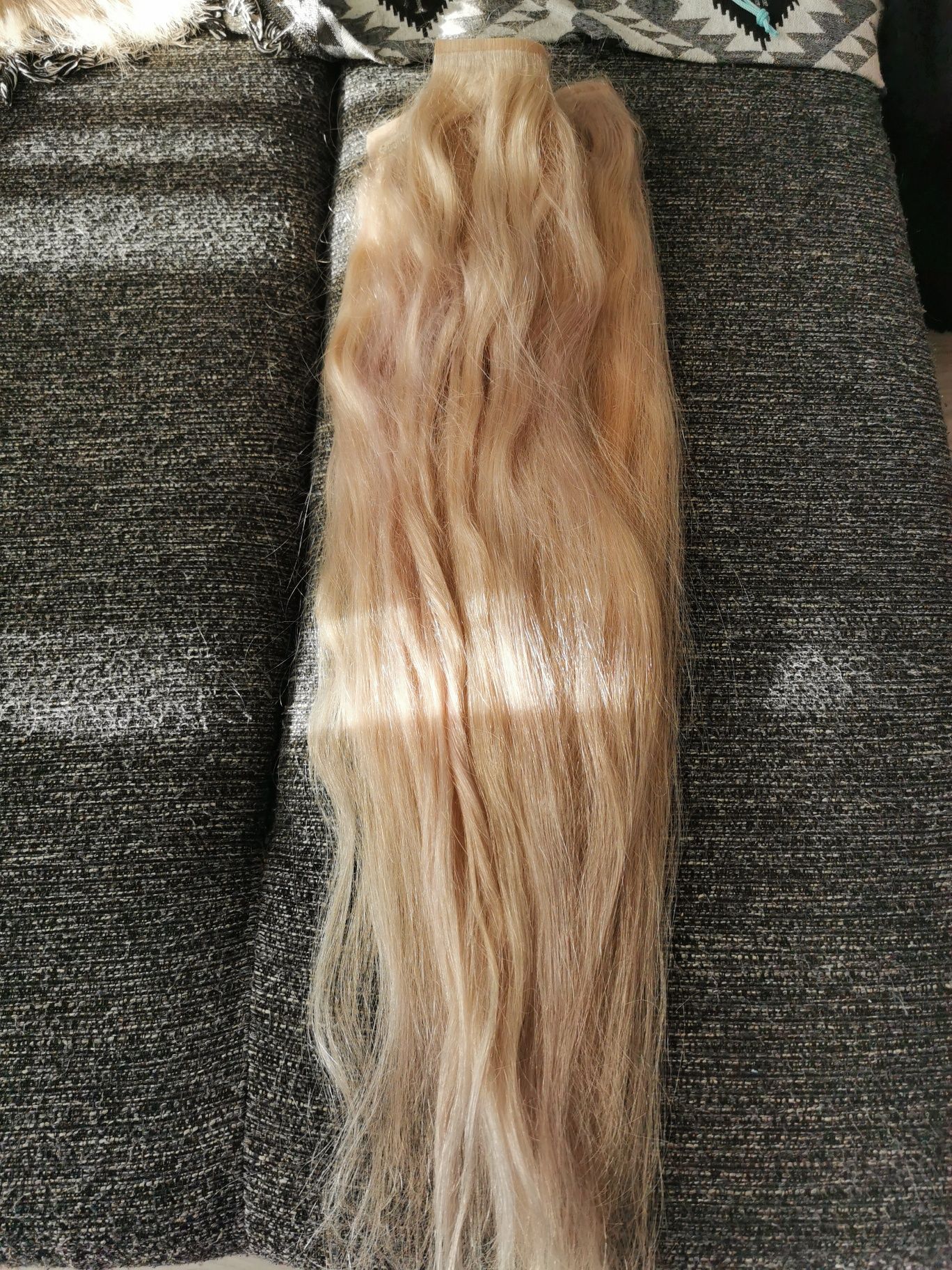 Extensii par natural, blond alb, clip on, 60cm