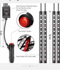 Avtomobil LED ichki yoritgichlari, 4 dona, 72 LED, ko'p rangli, musiqa