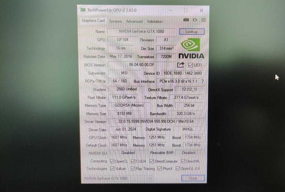nVidia Geforce GTX 1080 8GB Founders Edition