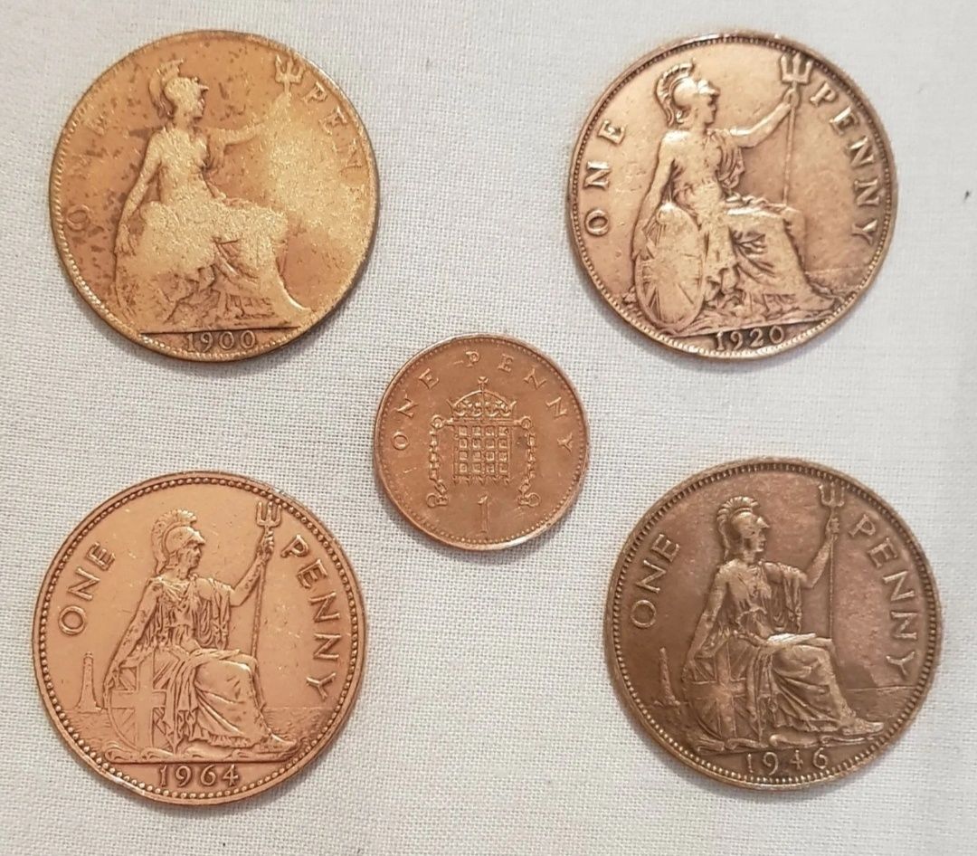 4 Monede One Penny sin anii 1900, 1920, 1946, 1964, Marea Britanie