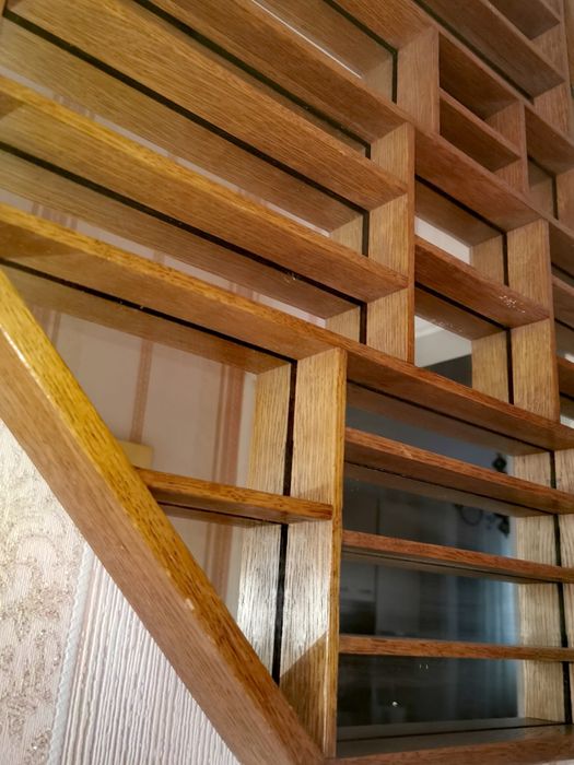 Антикварно дървено огледало осмоъгълна лавица дизайнерско голямо !