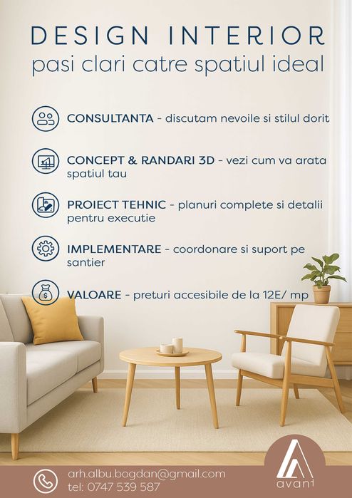 Design interior/ arhitectura –randări 3D proiecte tehnice implementare