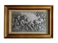 Tablou argintat, sculptură în relief cu scenă religioasă H 50 cm