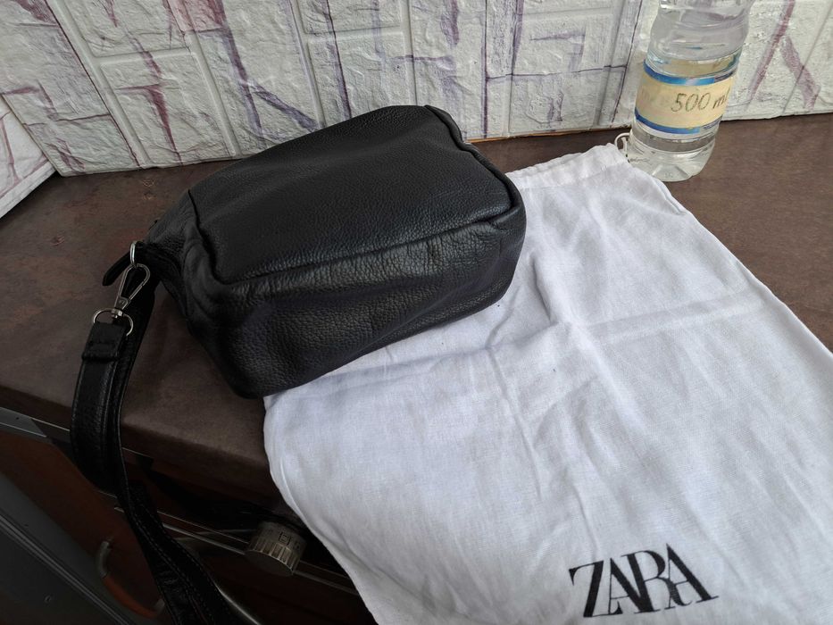 дамска чанта,малка черна чантичка,торба ZARA-естествена кожа