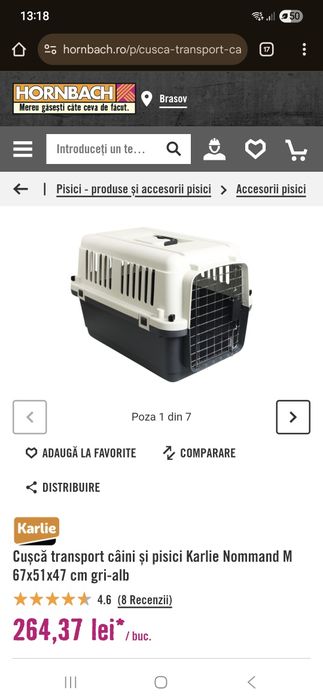 Cușcă transport câini și pisici Karlie Nommand M 67x51x47 cm gri-alb