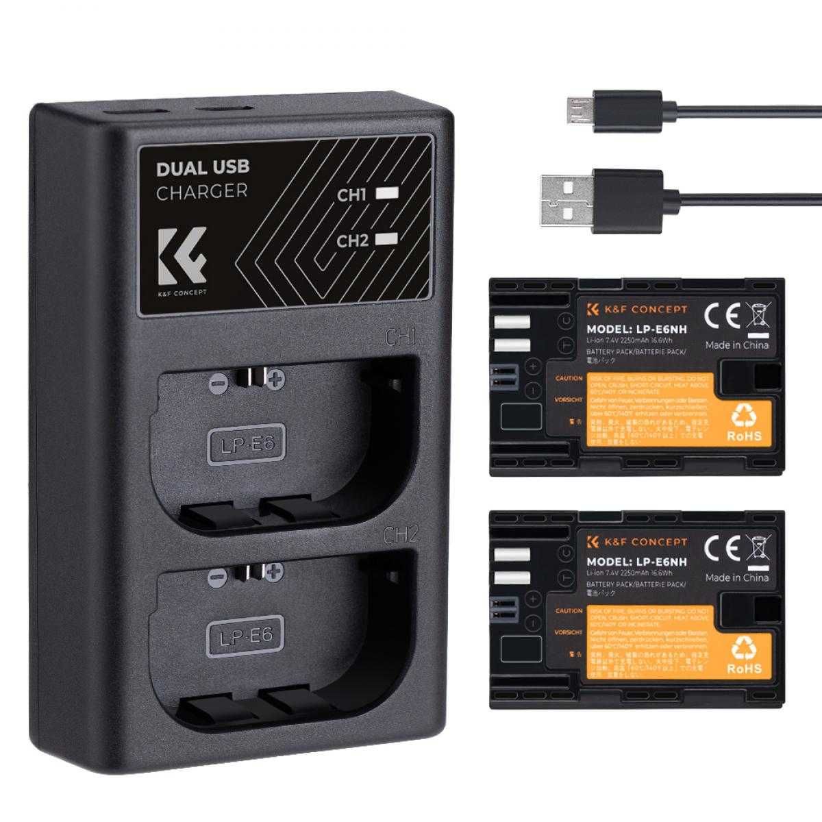 Комплект 2 батерии LP-E6NH + зарядно K&F Concept