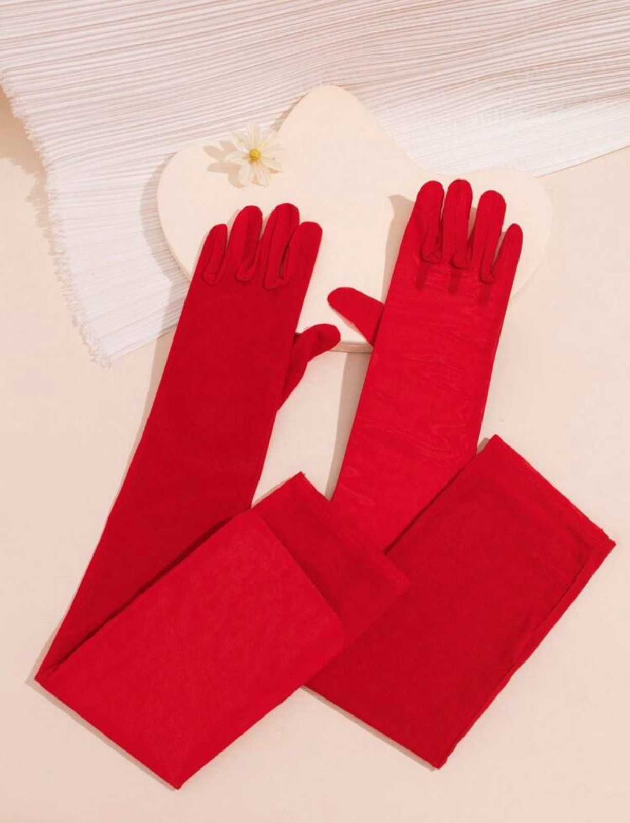 Дълги червени ръкавици от тюл