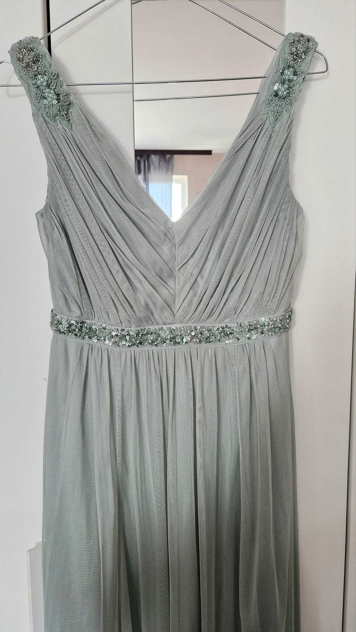 Дълга рокля за сватба Monsoon, размер 36 (С), sage green с тюл