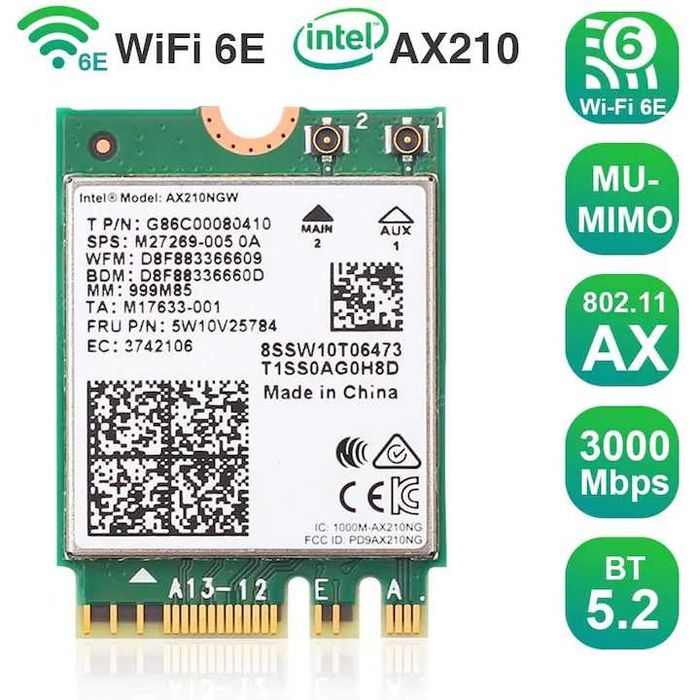 Placa wireless Wi-Fi 6E Intel AX210NGW