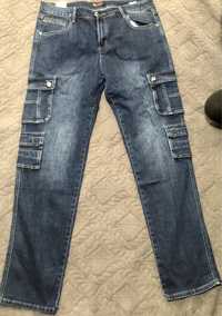 Мужские джинсы карго с накладными карманами