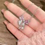 Colier Pandora argint dupe lant funda roz cristale tip Swarovski