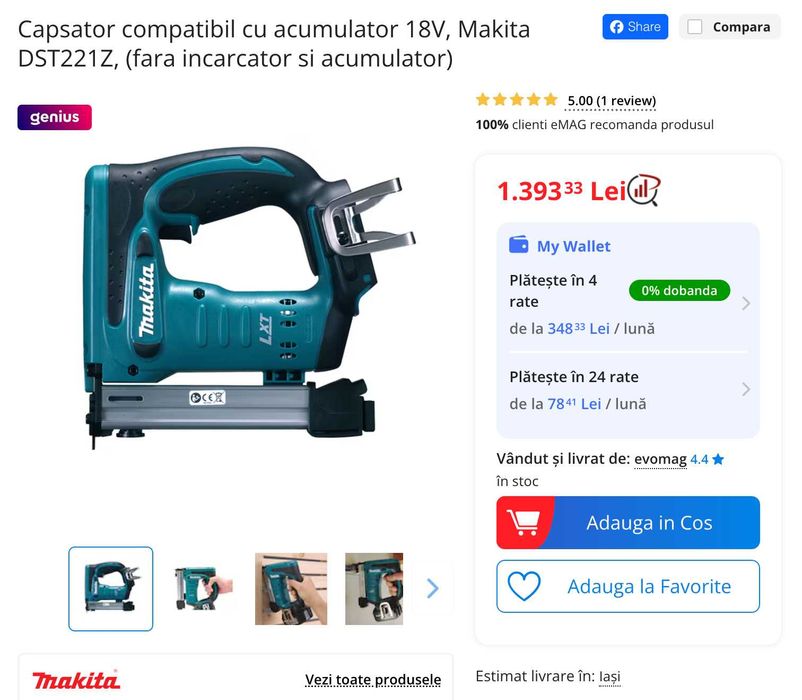 Capsator 18V Makita DST221Z (fara incarcator si acumulator)