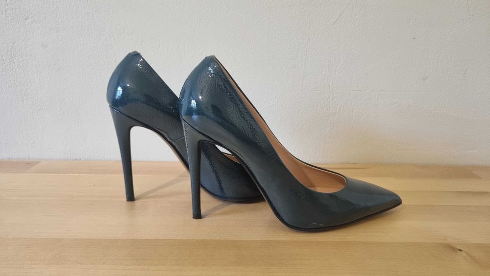 Pantofi toc Musette, marime 38, toc 10 cm, pantofi lac verde