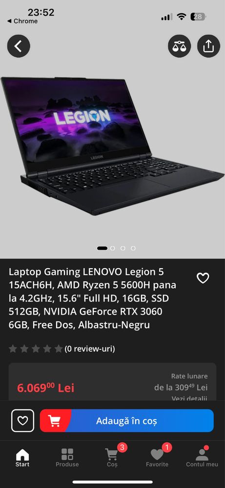 Laptop Gaming Lenovo + cooler cadou