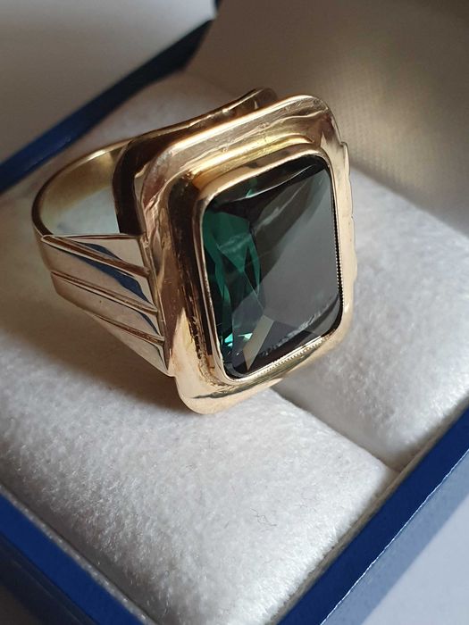 Ghiul vintage unicat antic unisex aur 14k cu turmalina naturala 8ct