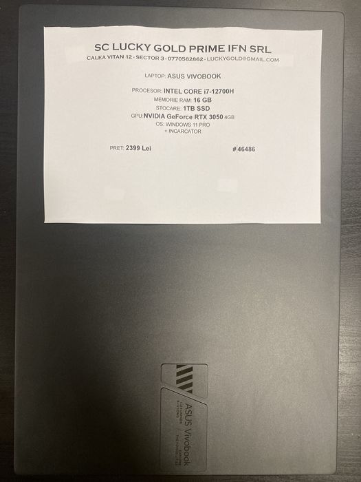 Asus Vivobook Intel i7-12700H 16GB ram 1TB SSD Nvidia 3050, #46486