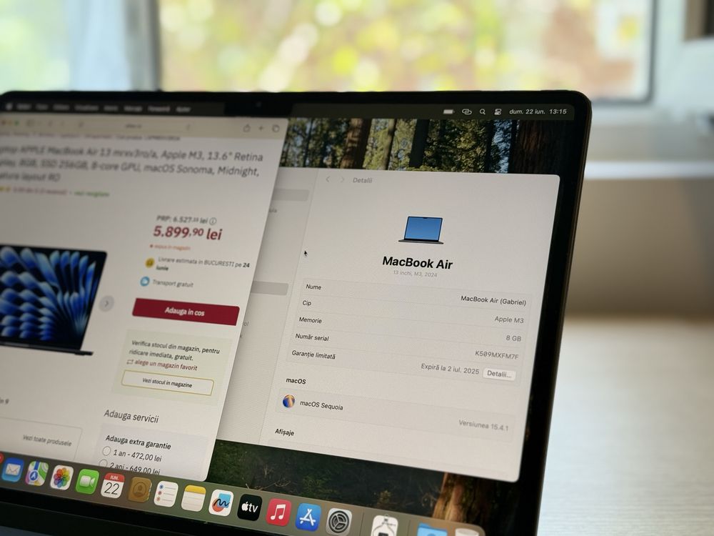 Laptop Apple Macbook AIR M3, 8GB RAM, 256 SSD, garanție, MACBOOK nou