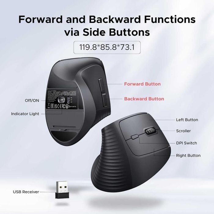 UGREEN безжична,вертикална и ергономична кмпютърна мишка