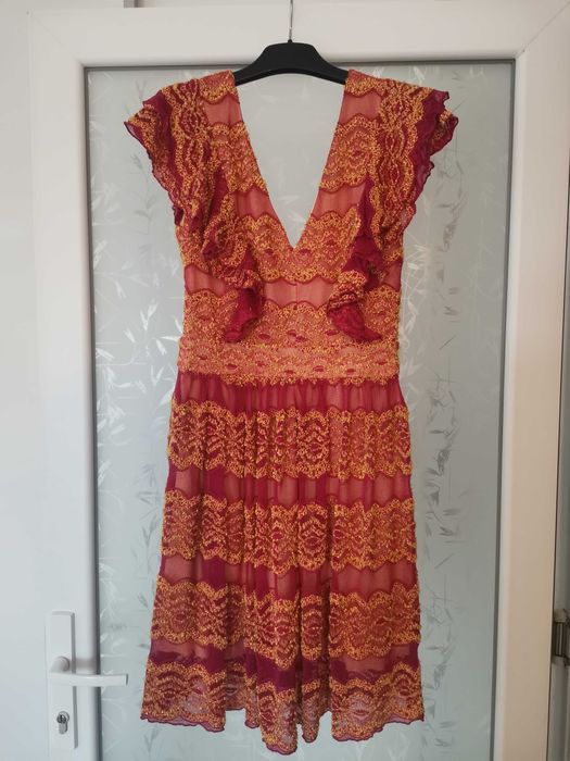Rochie roz fucsia si galben