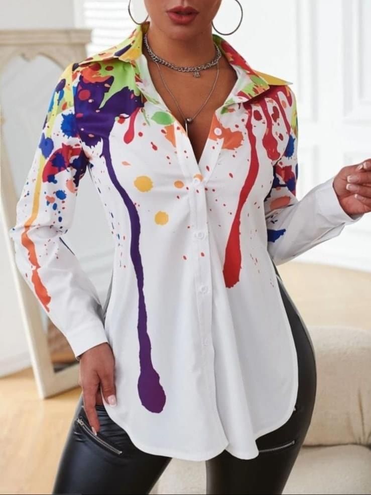 Дамска цветна риза с дълъг ръкав