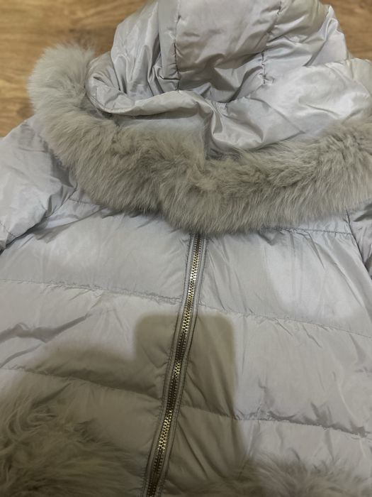Сиво зимно яке с естествен пух