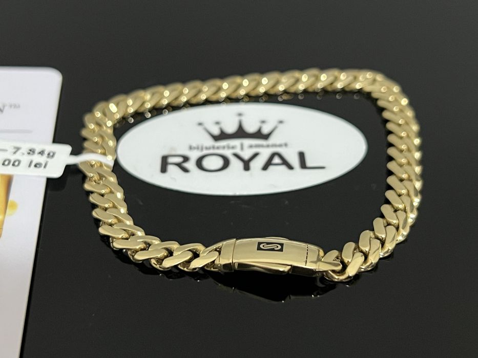 Bijuteria Royal CB : Bratara aur nou 14k unisex Monaco stil Cuban 7,34