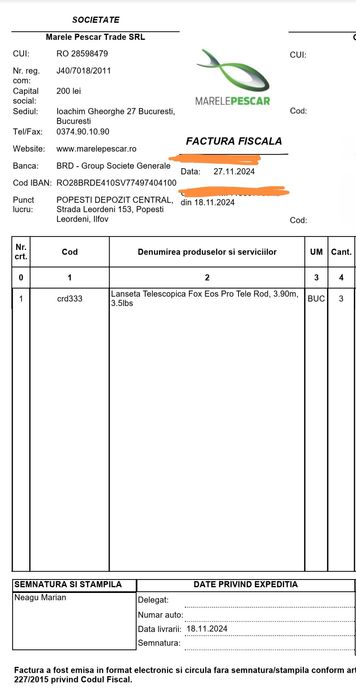 3 bucati Lanseta Telescopica Fox Eos Pro Tele Rod, 3.90m, 3.5lbs