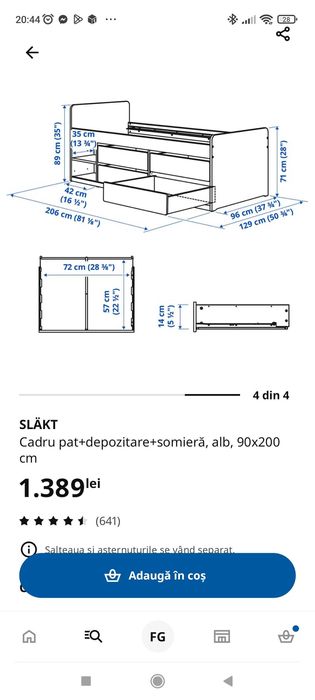 Pat 1 persoana 90/200 cu 4 sertare