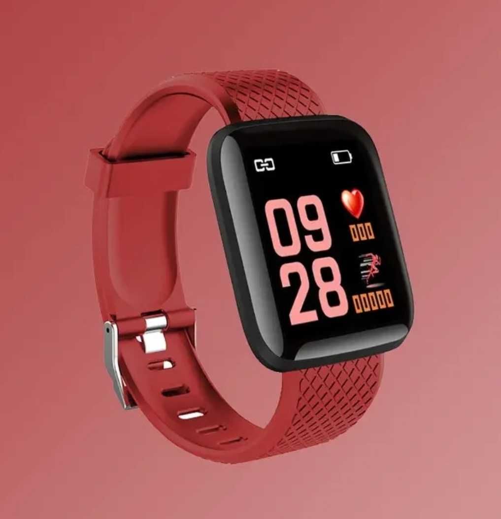 Smart watch bluetooth. Zeci de funcții fitness&sănătate. Roșu. Pătrat.