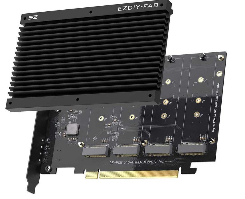 Quad M.2 PCIe 4.0/3.0 X16 Expansion Card, 4 x PCIe NVME M.2 SSD