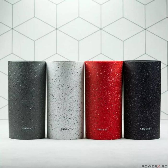 Suport pentru cuțite rotund, 11x22cm, alb marmorat, KingHoff