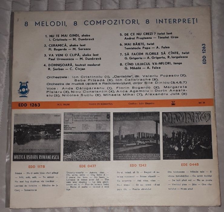 8 Melodii, 8 Compozitori, 8 Interpreți disc vinil 1969 pickup