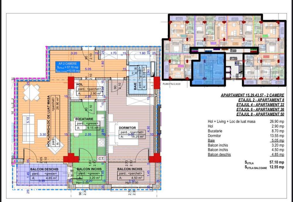 Apartament 2 camere, decomandat, 70.80mp, cartier Cornitoiu, zona Lice