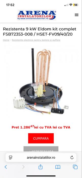 Kit rezistenta boiler 9000w nou