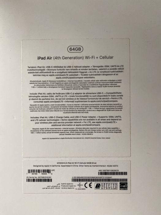 Ipad Air 4, 64 GB, wifi+celular, Silver
