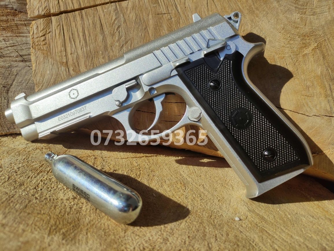 Beretta Silver 4.5jcel mai puternic pistol airsoft FULL Metal GNBB CO2
