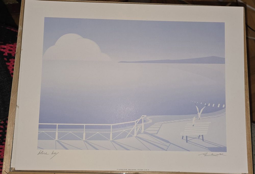 Litografie alfred gockel "blue bay" semna cu ramat