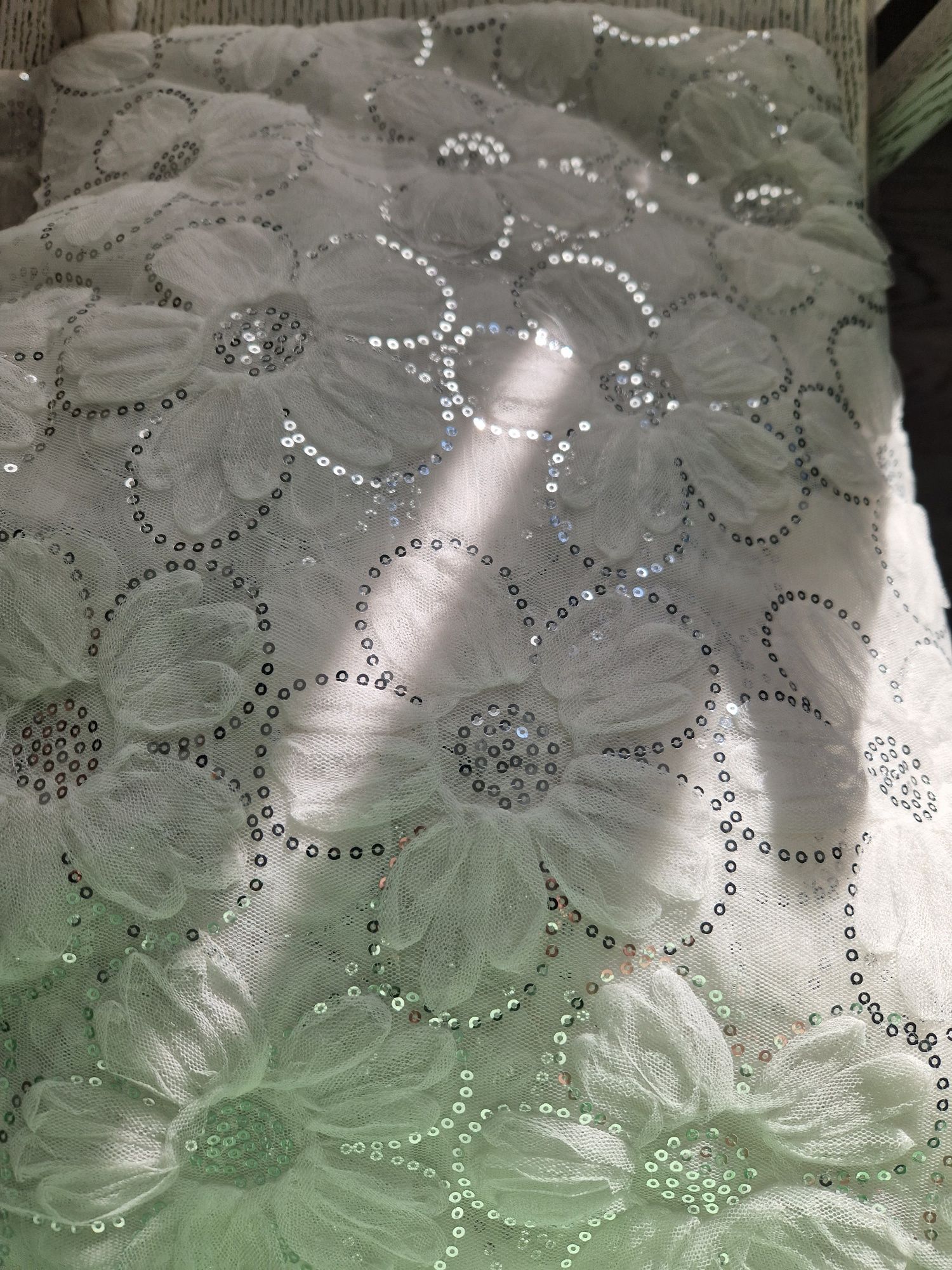 Ткань для шитья, пайетки,  цветы на сетке, для пошива платьев