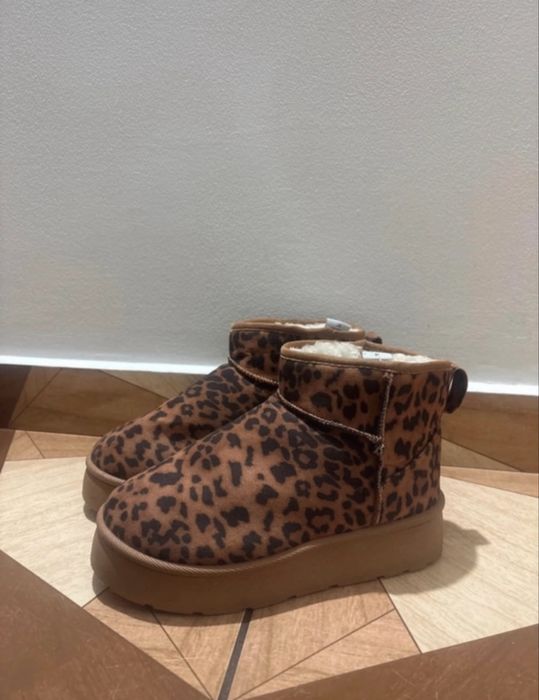 botine tip UGG / snow boots cu print leopar