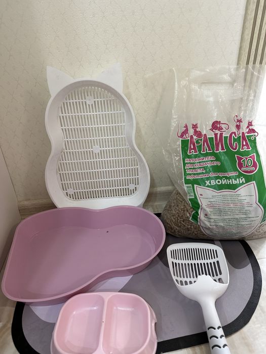 «Лоток, наполнитель, лопатка и миска для кошки (б/у)»