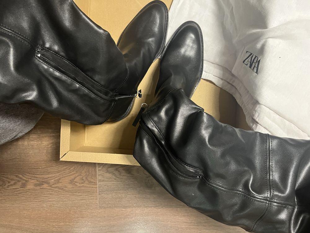 Ботуши Zara, под коляното, Еко кожа