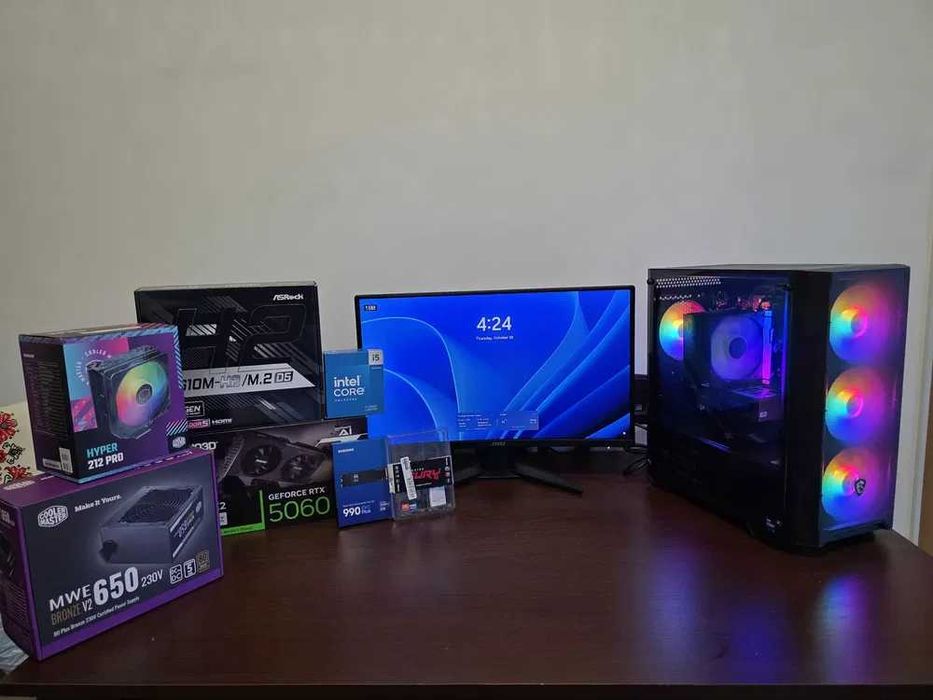 НОВ! Геймърски компютър I5-14600K 32RAM 2TB SSD RTX 5060 + монитор MSI