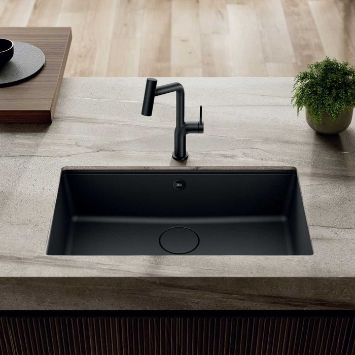 Chiuveta bucatarie granit Time 130 neagra cu baterie Shell Plus Black