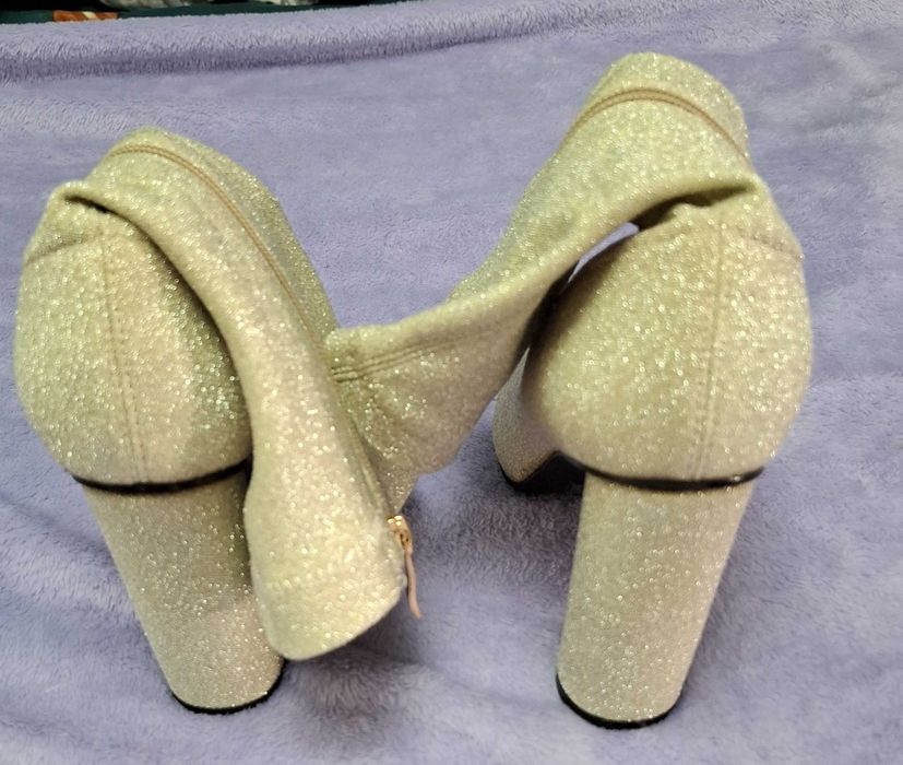 Ghete textile cu sclipici Blink 41, cu toc rotund