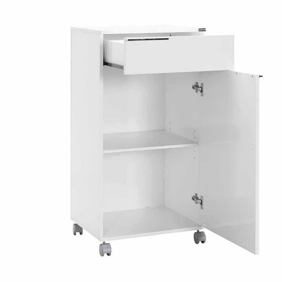 Corp Mobil, cu usa, sertar si rotile, Alb, 50 x 100 x 40 cm
