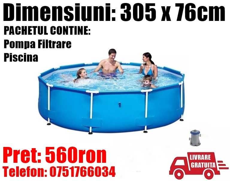 Piscina Copii Rotunda Cadru Metal 305x76cm + POMPA LivratGRATUIT BC