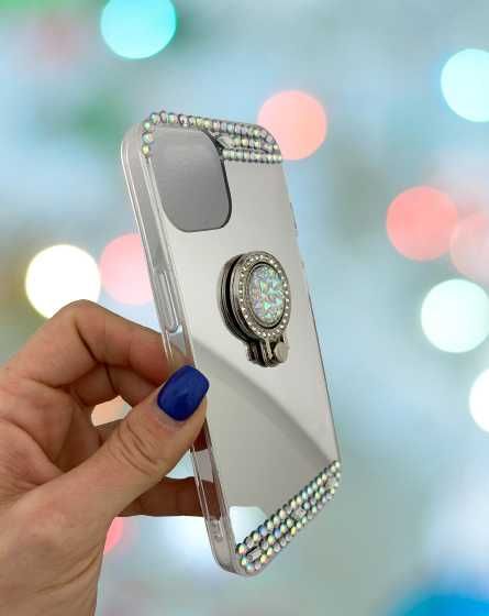 Husa tip  oglinda cu pietricele si inel pentru iPhone 14 / 14 Plus
