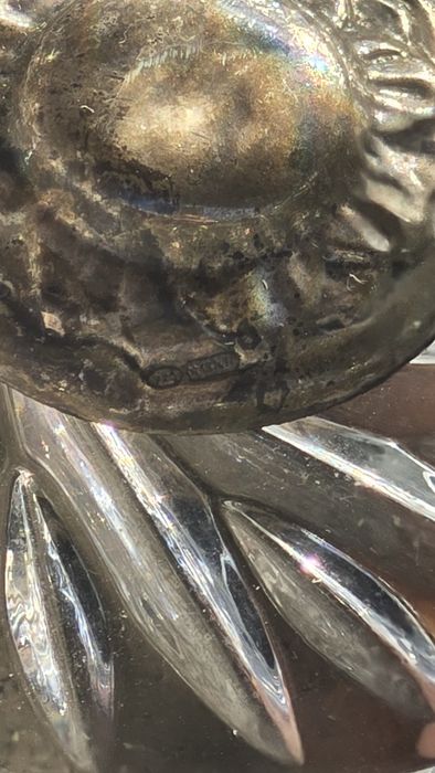 Fructiera cristal cu picior din argint