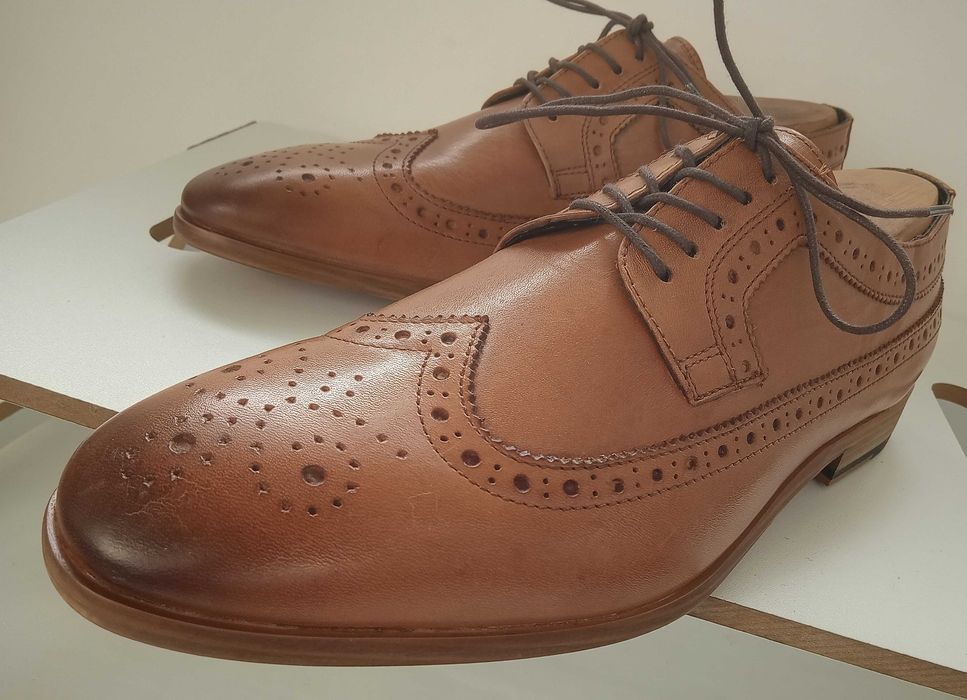 Pantofi derby wingtip premium Topmann 44 piele naturala moale